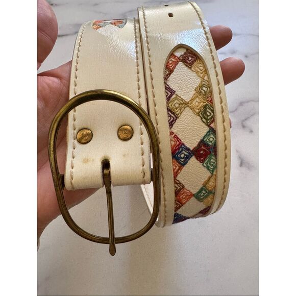 Women’s vintage cottage core belt small cream stitched - Picture 1 of 6